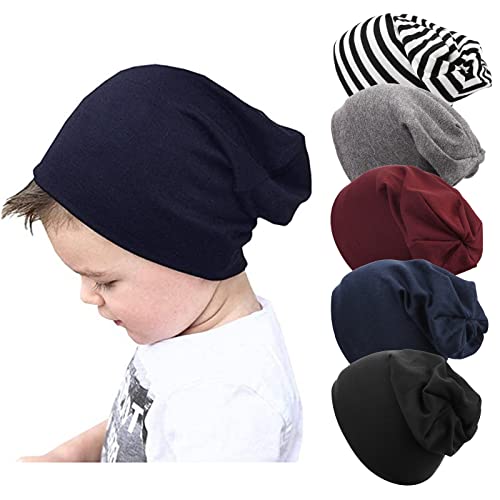 DRESHOW 5 Stück Unisex Baby Mütze Hut Junge Mütze Frühling Mützchen Kleinkind Wendemütze Jersey Slouch Beanie 6-60 Monate von DRESHOW