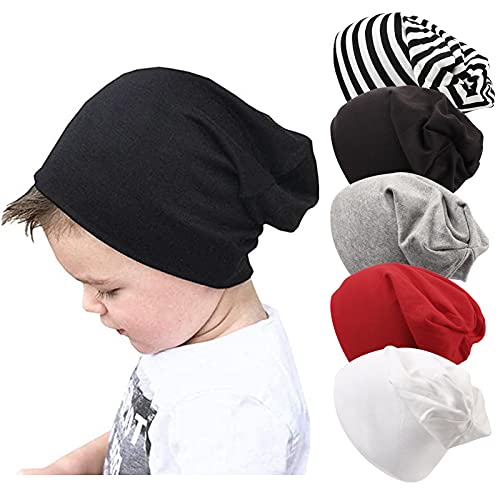 DRESHOW 5 Stück Unisex Baby Mütze Hut Junge Mütze Frühling Mützchen Kleinkind Wendemütze Jersey Slouch Beanie 6-60 Monate von DRESHOW