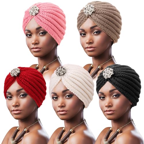 DRESHOW 5 Stücke Afrikanischen Turban für Damen Soft Vorgebunden Knot Mode Plissee Turban Hut Mütze Kopfwickel Schlafmütze DRESHOW 5 Stücke Afrikanischen Turban für Damen Soft Vorgebunden Knot Mode Plissee Turban Hut Mütze Kopfwickel Schlafmütze von DRESHOW