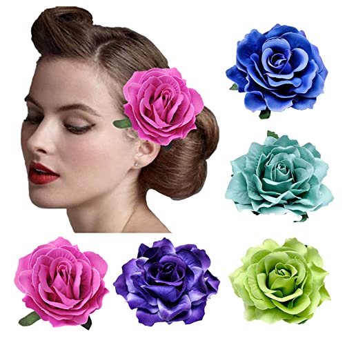 DRESHOW 5 Stücke Blume Haarspange Haarclip Blume Mehrfarbig Rosen Haarnadeln Haarschmuck für Mädchen Damen Party Strand Hochzeit Tänzerin von DRESHOW