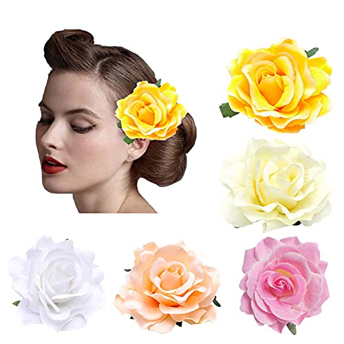 DRESHOW 5 Stücke Blume Haarspange Haarclip Blume Mehrfarbig Rosen Haarnadeln Haarschmuck für Mädchen Damen Party Strand Hochzeit Tänzerin von DRESHOW