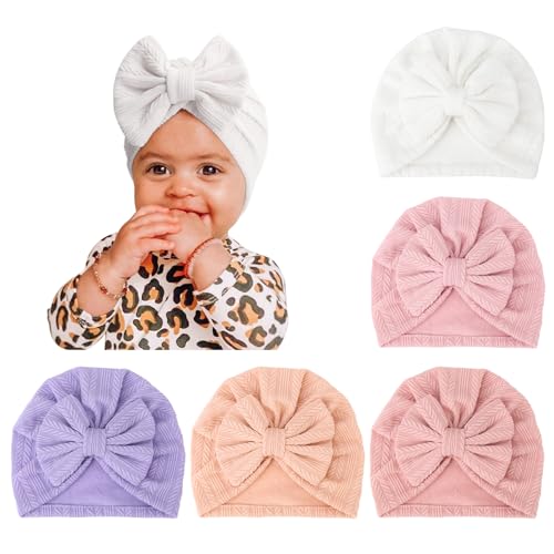 DRESHOW 5 Stück Baby Turban Hüte Turban Brötchen Knoten Baby Infant Beanie Baby Mädchen Weiche Nette Kleinkind Mütze von DRESHOW