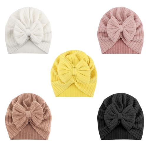 DRESHOW 5 Stuks Baby Tulband Hoeden Tulband Bun Knot Baby Infant Beanie Baby Meisje Zacht Schattig Toddler Cap von DRESHOW
