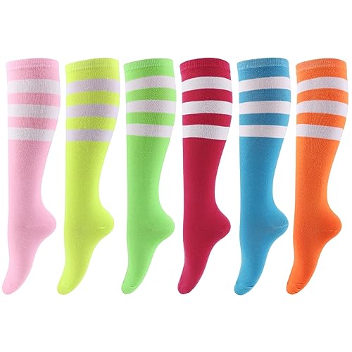 DRESHOW 6 Paar Damen Mädchen Kniestrümpfe Sportsocken Strümpfe Strümpfe Laufsocken Volleyball Cosplay Streifen Strumpf DRESHOW 6 Paar Damen Mädchen Kniestrümpfe Sportsocken Strümpfe Strümpfe Laufsocken Volleyball Cosplay Streifen Strumpf von DRESHOW