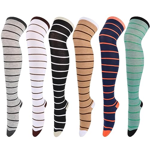 DRESHOW 6 Paar Damen Mädchen Kniestrümpfe Sportsocken Strümpfe Strümpfe Laufsocken Volleyball Cosplay Streifen Strumpf von DRESHOW