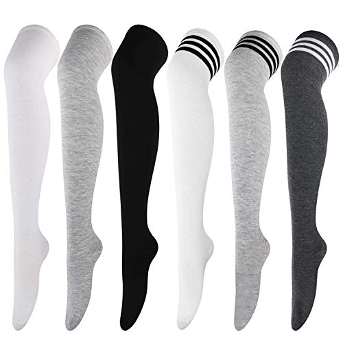 DRESHOW 6 Paar Damen und Mädchen Kniestrümpfe Overknee Lange Strümpfe Streifen Oberschenkel Hohe Socken Sport Socken Leggings Strümpfe von DRESHOW