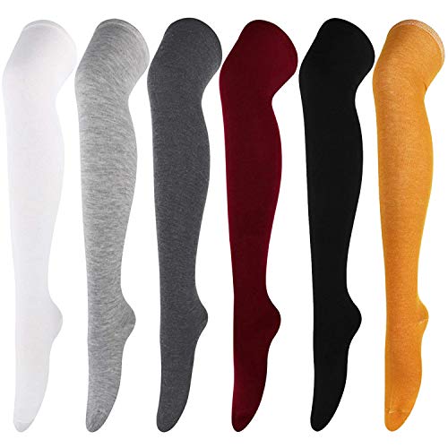 DRESHOW 6 Paar Damen und Mädchen Kniestrümpfe Overknee Lange Strümpfe Streifen Oberschenkel Hohe Socken Sport Socken Leggings Strümpfe von DRESHOW