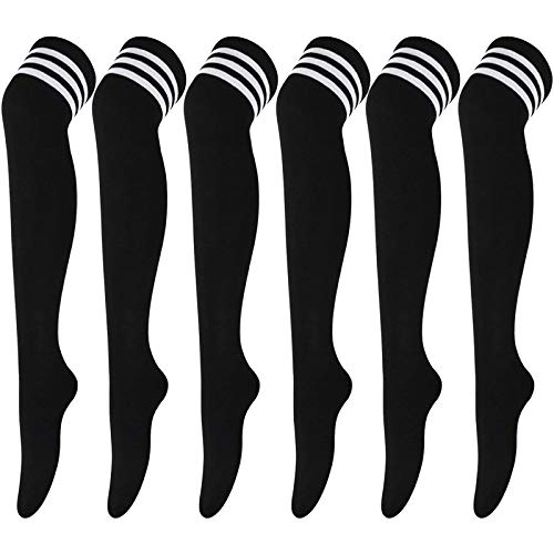 DRESHOW 6 Paar Damen und Mädchen Kniestrümpfe Overknee Lange Strümpfe Streifen Oberschenkel Hohe Socken Sport Socken Leggings Strümpfe von DRESHOW