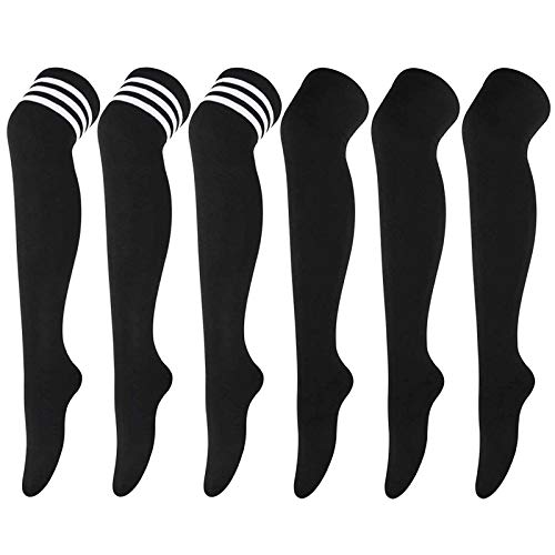 DRESHOW 6 Paar Damen und Mädchen Kniestrümpfe Overknee Lange Strümpfe Streifen Oberschenkel Hohe Socken Sport Socken Leggings Strümpfe von DRESHOW