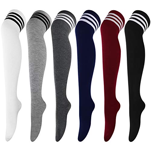 DRESHOW 6 Paar Kniestrümpfe Overknee Strümpfe Lange Gestreifte Socken Beinwärmer Schenkel Socken für Damen und Mädchen von DRESHOW