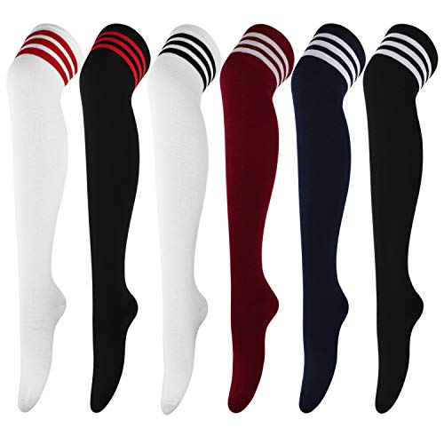 DRESHOW 6 Paar Kniestrümpfe Overknee Strümpfe Lange Gestreifte Socken Beinwärmer Schenkel Socken für Damen und Mädchen von DRESHOW