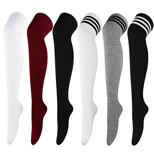 DRESHOW 6 Paar Kniestrümpfe Overknee Strümpfe Lange Gestreifte Socken Beinwärmer Schenkel Socken für Damen und Mädchen von DRESHOW