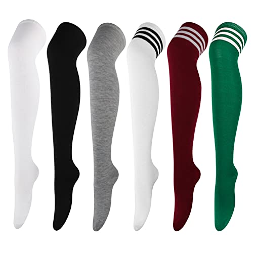 DRESHOW 6 Paar Kniestrümpfe Overknee Strümpfe Lange Gestreifte Socken Beinwärmer Schenkel Socken für Damen und Mädchen von DRESHOW