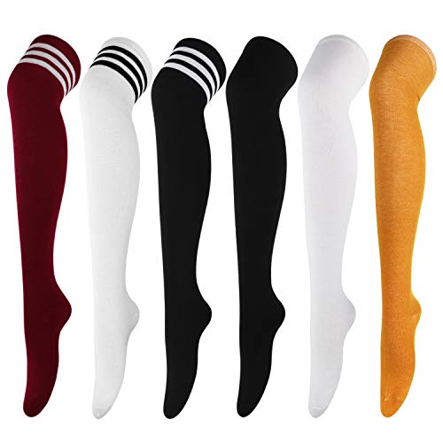DRESHOW 6 Paar Kniestrümpfe Overknee Strümpfe Lange Gestreifte Socken Beinwärmer Schenkel Socken für Damen und Mädchen von DRESHOW