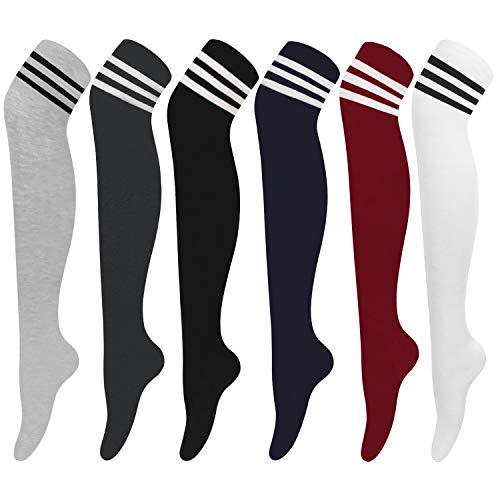 DRESHOW 6 Paar Kniestrümpfe Overknee Strümpfe Lange Gestreifte Socken Beinwärmer Schenkel Socken für Damen und Mädchen von DRESHOW