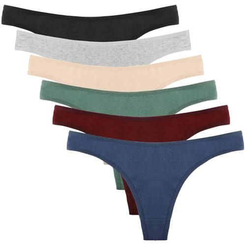 DRESHOW 6 Stück Baumwolle String Tanga Damen Unterhosen Frauen V-Waist Atmungsaktiver No Show Thong Unterwäsche von DRESHOW