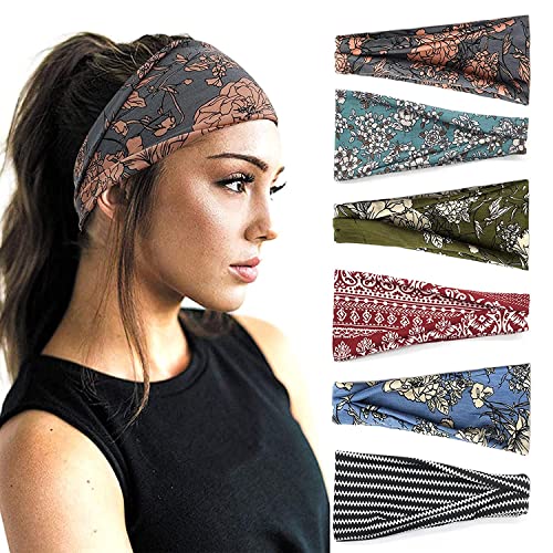 DRESHOW 6 Stück Damen Boho Stirnband Kopfband Haarband Gedruckt Stirnbänder Knoten Verdrehtes Elastische Kopf Wickeln Niedlich Haarschmuck für Mädchen von DRESHOW