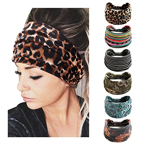 DRESHOW 6 Stück Damen Boho Stirnband Kopfband Haarband Haarreifen Breite Boho Knot Yoga Sport Haarbänder Elastische Haarschmuck für Mädchen von DRESHOW