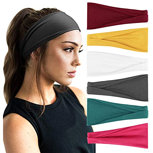 DRESHOW 6 Stück Damen Stirnband Kopfband Haarband Turban Elastische Stirnband Haarschmuck für Mädchen Alltag Yoga Sport Fitness von DRESHOW