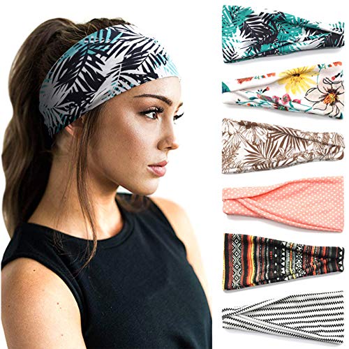 DRESHOW 6 Stück Damen Stirnband Kopfband Haarband Turban Elastische Stirnband Haarschmuck für Mädchen Alltag Yoga Sport Fitness von DRESHOW