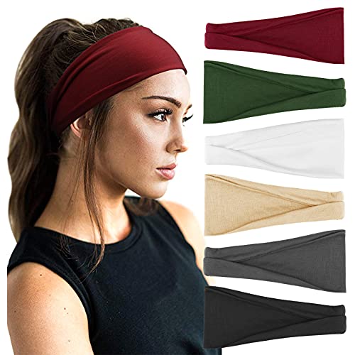 DRESHOW 6 Stück Damen Stirnband Kopfband Haarband Turban Elastische Stirnband Haarschmuck für Mädchen Alltag Yoga Sport Fitness von DRESHOW