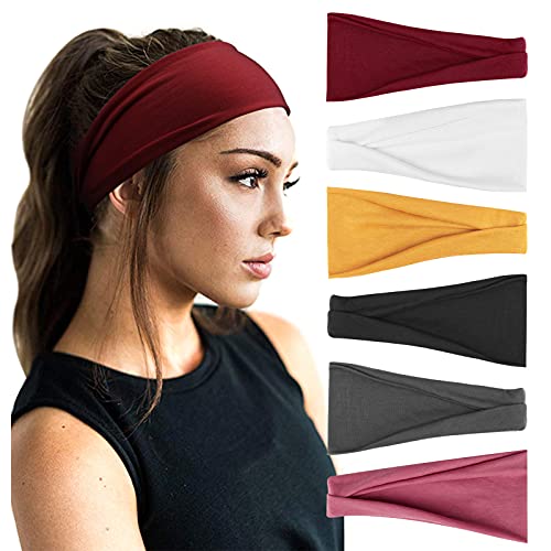 DRESHOW 6 Stück Damen Stirnband Kopfband Haarband Turban Elastische Stirnband Haarschmuck für Mädchen Alltag Yoga Sport Fitness von DRESHOW