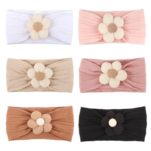 DRESHOW 6 Stück Mädchen Blume Stirnbänder dehnbar Nylon Stirnbänder handgemachte Haare Zubehör für Neugeborene Kleinkinder Kinder von DRESHOW