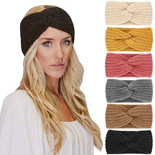 DRESHOW 6 Stück Winter Stirnband Damen Strick Ohrenwärmer Stirnbänder Mädchen Gestrickt Stirnband Kopfband Haarband Headwrap Frauen Haarbänder von DRESHOW