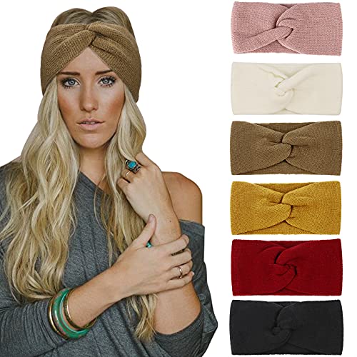 DRESHOW 6 Stück Winter Stirnband Damen Strick Ohrenwärmer Stirnbänder Mädchen Gestrickt Stirnband Kopfband Haarband Headwrap Frauen Haarbänder von DRESHOW