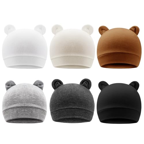 DRESHOW 6 Stücke Unisex Mütze Hut Junge Mütze Frühling Mützchen Kleinkind Wendemütze Jersey Slouch Beanie Bekleidung Unisex Infant Hut Kindergarten Mütze von DRESHOW