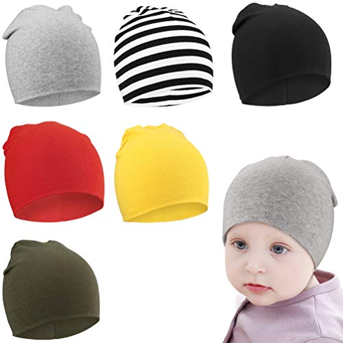 DRESHOW 6 Stücke Unisex Mütze Hut Junge Mütze Frühling Mützchen Kleinkind Wendemütze Jersey Slouch Beanie Bekleidung Unisex Infant Hut Kindergarten Mütze von DRESHOW