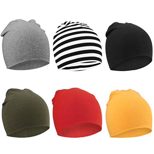 DRESHOW 6 Stücke Unisex Mütze Hut Junge Mütze Frühling Mützchen Kleinkind Wendemütze Jersey Slouch Beanie Bekleidung Unisex Infant Hut Kindergarten Mütze von DRESHOW