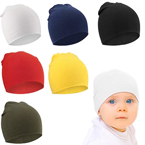 DRESHOW 6 Stücke Unisex Mütze Hut Junge Mütze Frühling Mützchen Kleinkind Wendemütze Jersey Slouch Beanie Bekleidung Unisex Infant Hut Kindergarten Mütze von DRESHOW