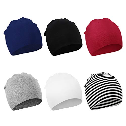 DRESHOW 6 Stücke Unisex Mütze Hut Junge Mütze Frühling Mützchen Kleinkind Wendemütze Jersey Slouch Beanie Bekleidung Unisex Infant Hut Kindergarten Mütze von DRESHOW