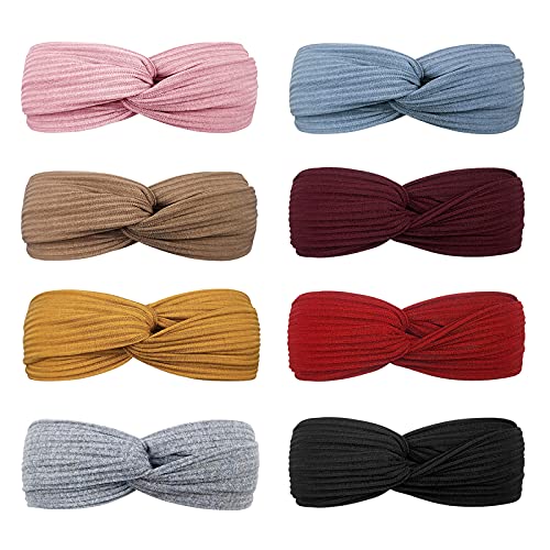 DRESHOW 8 Stück Damen Stirnband Kopfband Haarband Turban Elastische Kopf Wickeln Niedlich Haarschmuck für Mädchen von DRESHOW