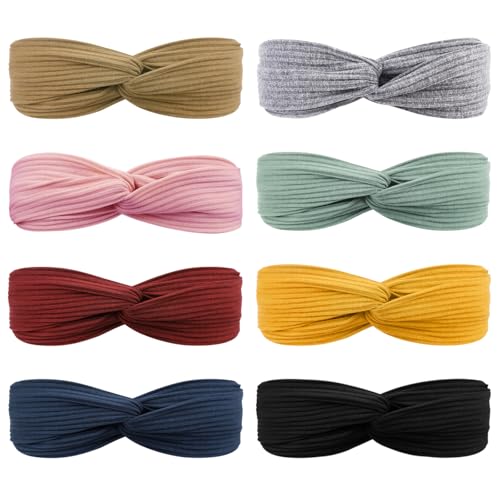DRESHOW 8 Stück Damen Stirnband Kopfband Haarband Turban Elastische Kopf Wickeln Niedlich Haarschmuck für Mädchen von DRESHOW