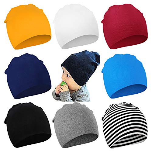 DRESHOW 8 Stücke Unisex Mütze Hut Junge Mütze Frühling Mützchen Kleinkind Wendemütze Jersey Slouch Beanie Bekleidung Unisex Infant Hut Kindergarten Mütze von DRESHOW