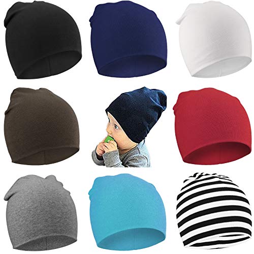 DRESHOW 8 Stücke Unisex Mütze Hut Junge Mütze Frühling Mützchen Kleinkind Wendemütze Jersey Slouch Beanie Bekleidung Unisex Infant Hut Kindergarten Mütze von DRESHOW