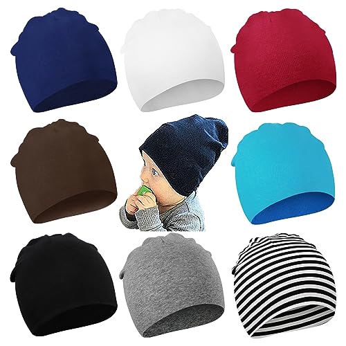 DRESHOW 8 Stücke Unisex Mütze Hut Junge Mütze Frühling Mützchen Kleinkind Wendemütze Jersey Slouch Beanie Bekleidung Unisex Infant Hut Kindergarten Mütze von DRESHOW