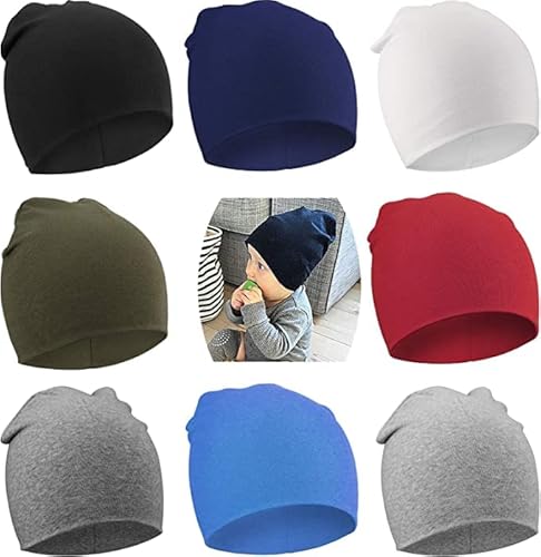 DRESHOW 8 Stücke Unisex Mütze Hut Junge Mütze Frühling Mützchen Kleinkind Wendemütze Jersey Slouch Beanie Bekleidung Unisex Infant Hut Kindergarten Mütze von DRESHOW