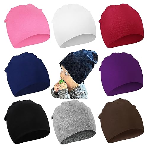 DRESHOW 8 Stücke Unisex Mütze Hut Junge Frühling Mützchen Kleinkind Wendemütze Jersey Slouch Beanie Bekleidung Infant Kindergarten von DRESHOW