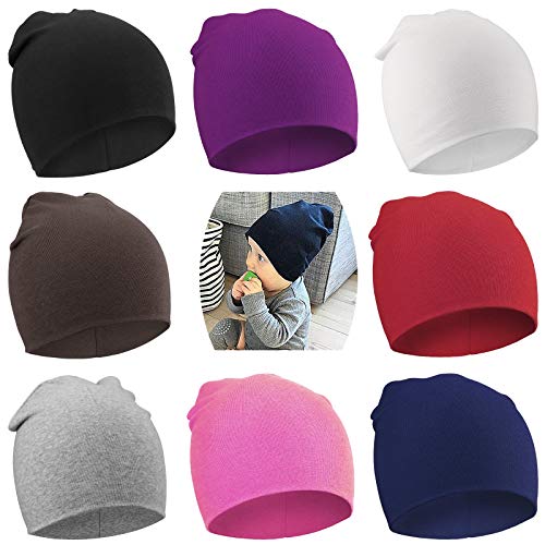 DRESHOW 8 Stücke Unisex Mütze Hut Junge Mütze Frühling Mützchen Kleinkind Wendemütze Jersey Slouch Beanie Bekleidung Unisex Infant Hut Kindergarten Mütze von DRESHOW