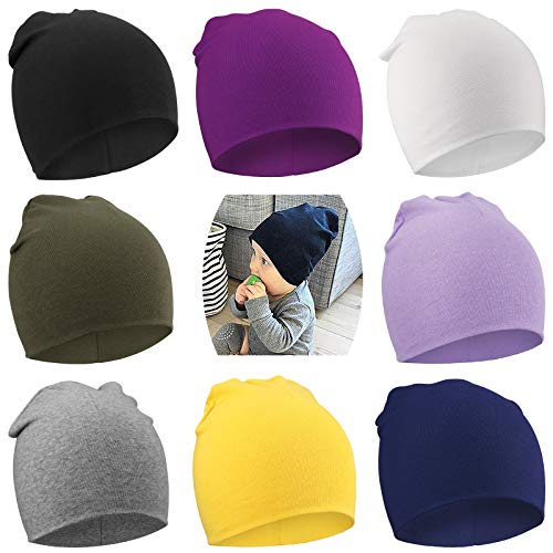 DRESHOW 8 Stücke Unisex Mütze Hut Junge Mütze Frühling Mützchen Kleinkind Wendemütze Jersey Slouch Beanie Bekleidung Unisex Infant Hut Kindergarten Mütze von DRESHOW