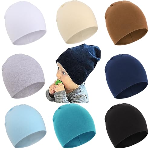 DRESHOW 8 Stücke Unisex Hut Junge Mütze Frühling Mützchen Kleinkind Wendemütze Jersey Slouch Beanie Bekleidung Infant Kindergarten von DRESHOW