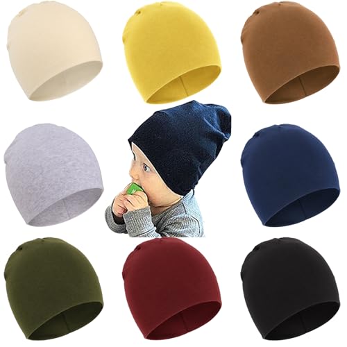 DRESHOW 8 Stücke Unisex Mütze Hut Junge Mütze Frühling Mützchen Kleinkind Wendemütze Jersey Slouch Beanie Bekleidung Unisex Infant Hut Kindergarten Mütze von DRESHOW