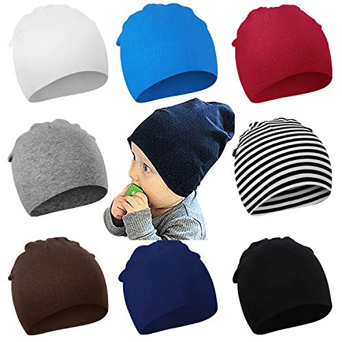 DRESHOW 8 Stücke Unisex Mütze Hut Junge Mütze Frühling Mützchen Kleinkind Wendemütze Jersey Slouch Beanie Bekleidung Unisex Infant Hut Kindergarten Mütze von DRESHOW