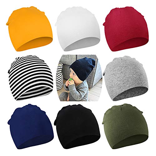 DRESHOW 8 Stücke Unisex Mütze Hut Junge Mütze Frühling Mützchen Kleinkind Wendemütze Jersey Slouch Beanie Bekleidung Unisex Infant Hut Kindergarten Mütze von DRESHOW