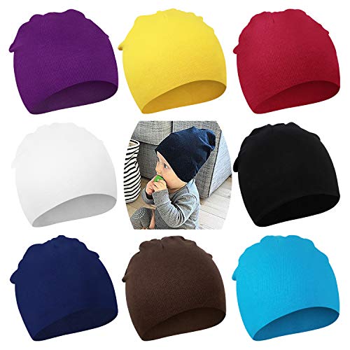 DRESHOW 8 Stücke Unisex Mütze Hut Junge Mütze Frühling Mützchen Kleinkind Wendemütze Jersey Slouch Beanie Bekleidung Unisex Infant Hut Kindergarten Mütze von DRESHOW