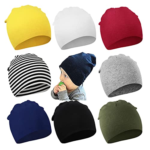 DRESHOW 8 Stücke Unisex Mütze Hut Junge Mütze Frühling Mützchen Kleinkind Wendemütze Jersey Slouch Beanie Bekleidung Unisex Infant Hut Kindergarten Mütze von DRESHOW