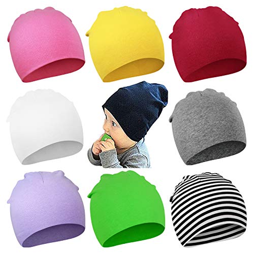 DRESHOW 8 Stücke Unisex Mütze Hut Junge Mütze Frühling Mützchen Kleinkind Wendemütze Jersey Slouch Beanie Bekleidung Unisex Infant Hut Kindergarten Mütze von DRESHOW